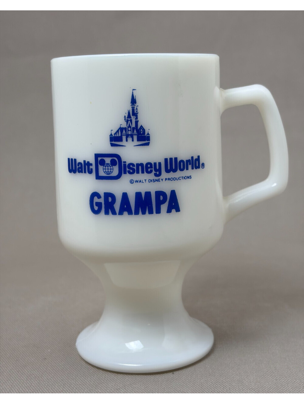 Vintage Walt Disney World Grampa Footed Milk Glass Mug Pedestal Coffee Cup 8 oz